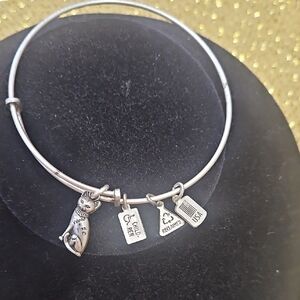 Silver Cat Charm Bangle Bracelet